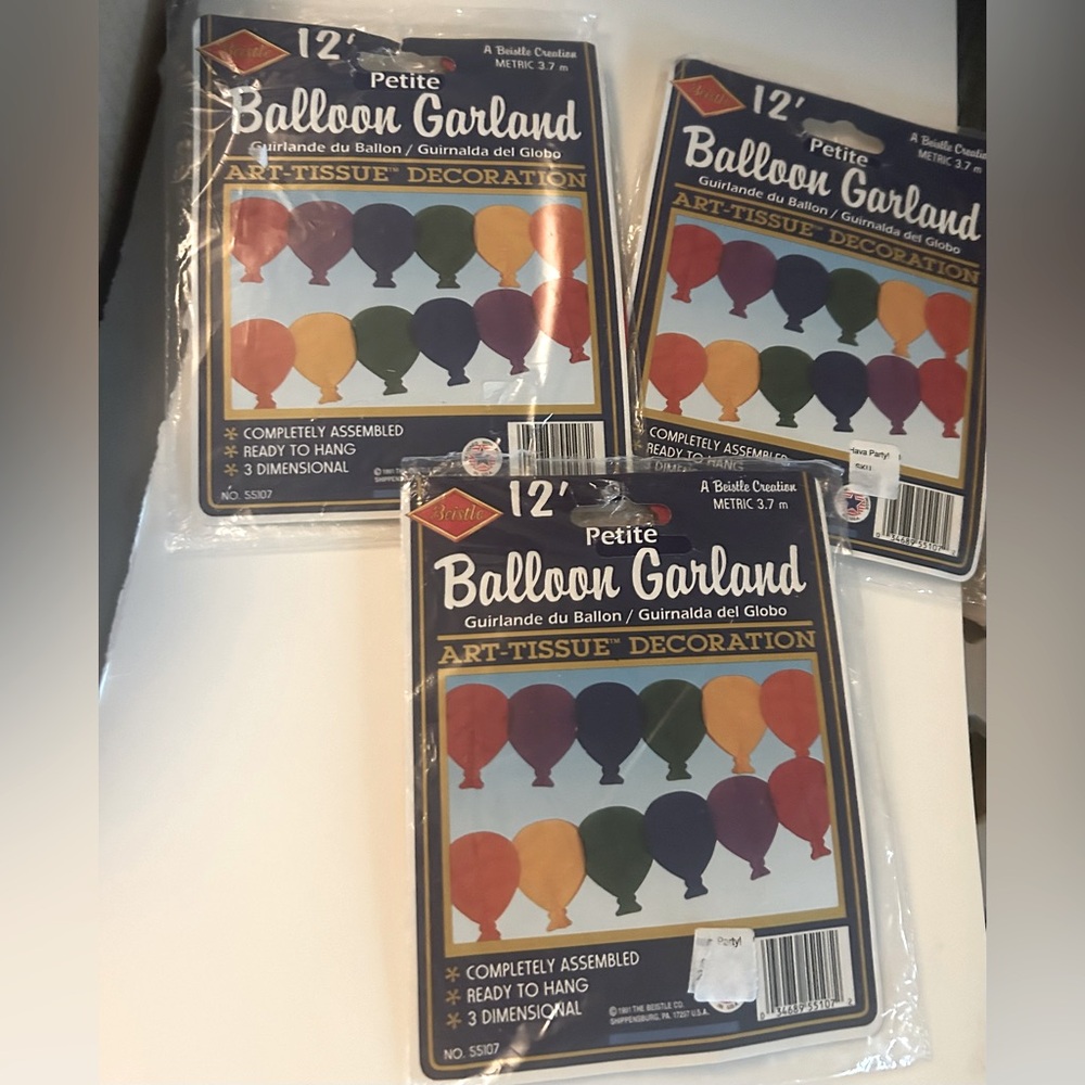 Vintage Set of 3 Balloon Garland 12 Feet 3D Assembled Art Tissue Decoration USA